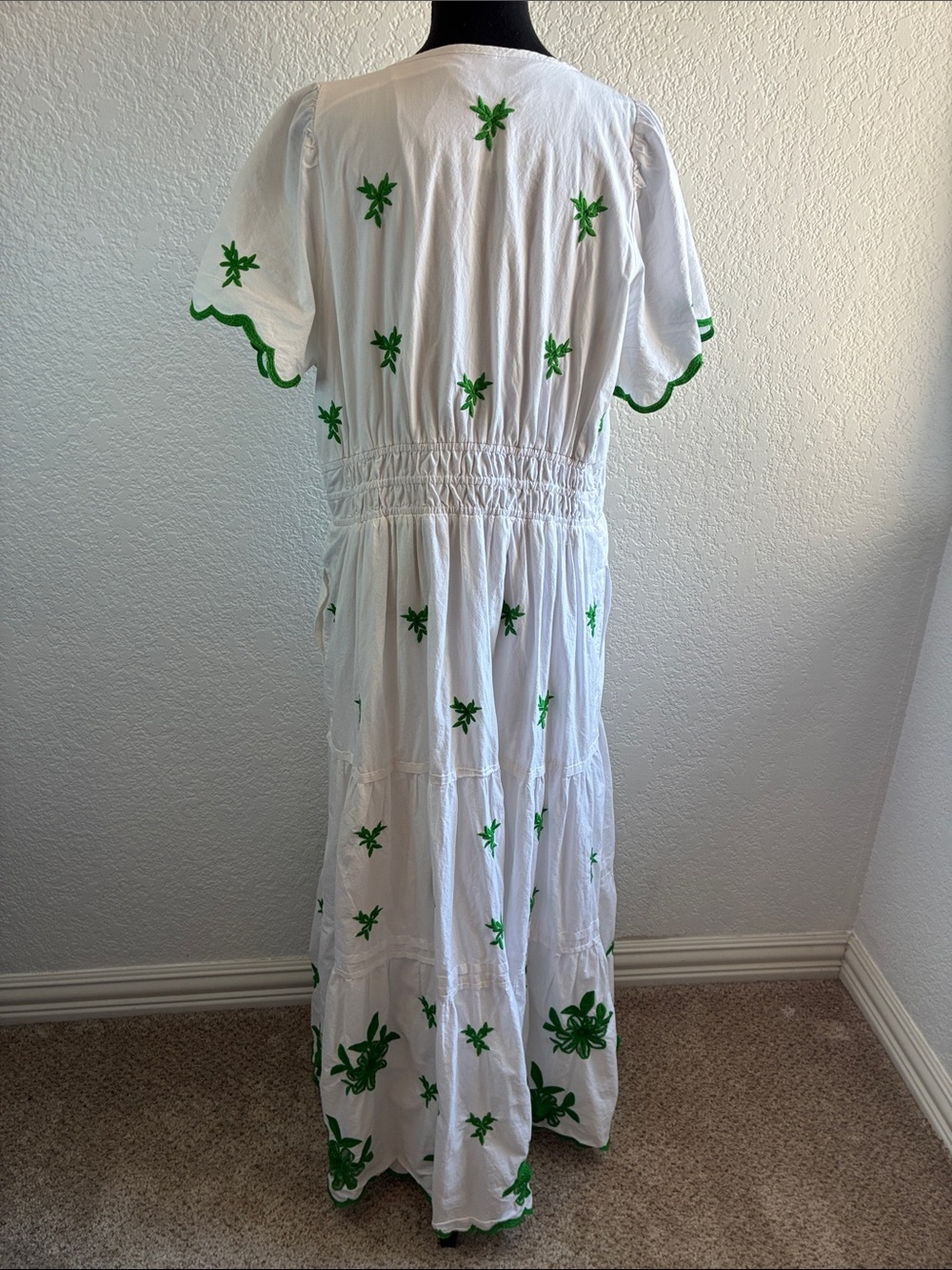 Anthropologie The Somerset Embroidered Maxi Dress White Green Floral Leaves XL - Picture 6 of 11